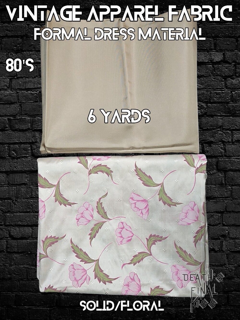 Vintage Prom formal dress fabric Cream Floral Beige 6 yards DIY sewing remnants